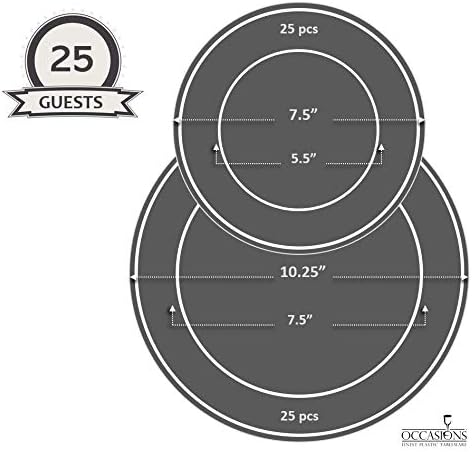 " OCCASIONS " 50 Plates Pack (25 Guests) Vintage Wedding Party Disposable Plastic Plate Set -25x10.25'' Dinner +25x7.5'' Salad/Dessert plates (Portofino Plain Ivory)