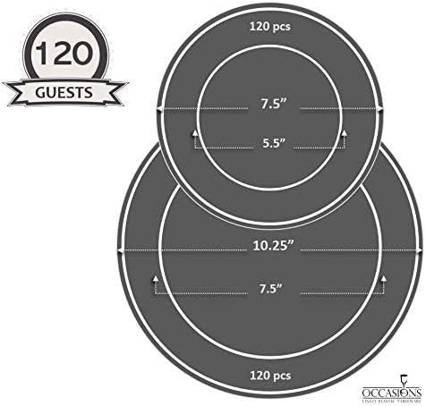 " OCCASIONS " 240 Plates Pack,(120 Guests) Vintage Wedding Party Disposable Plastic Plates Set-120x10.25'' Dinner +120x7.5'' Salad/Dessert Plate (Portofino Light Pink/Blush & Gold)