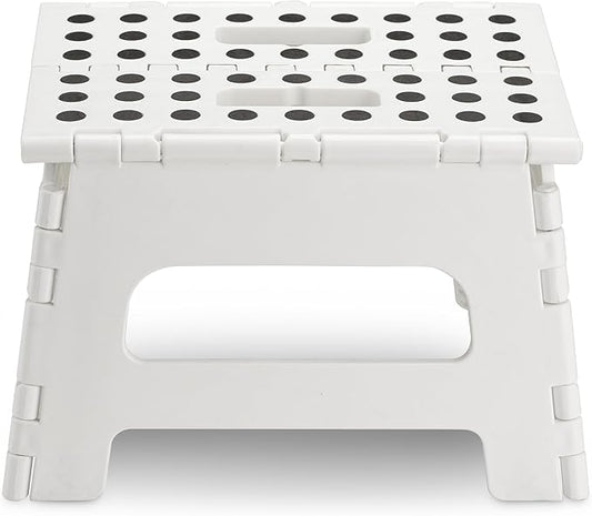 Handy Laundry - Folding Step Stool - Sturdy Enough Collapsible Stool to Support Adults and Safe Enough for Kids - Opens Easy with One Flip - Great for Kitchen, Bathroom or Bedroom (White - 8 Inch)