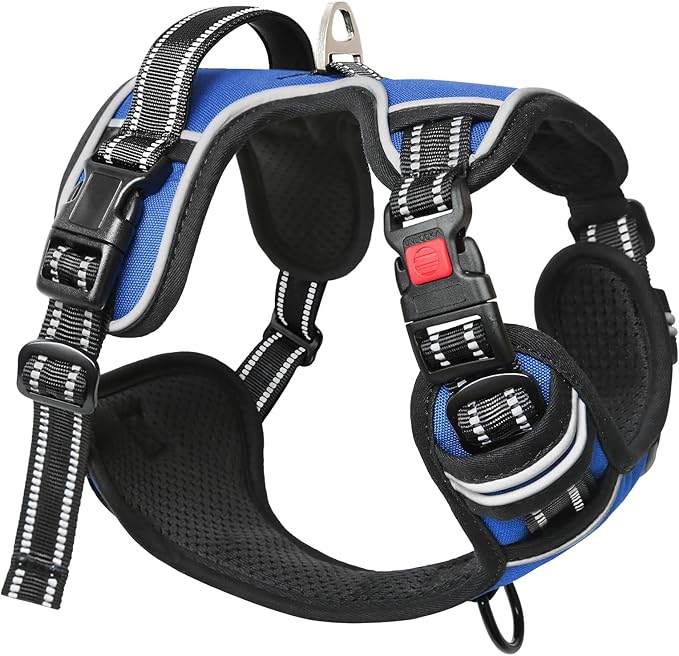 Timos Dog Harness for Medium Dogs, No Pull Service Vest with Reflective Strips and Control Handle,No Choke Dog Harness with 2 Metal Rings for Easy Walking,Outdoor Training,Blue, M