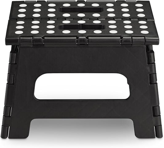 Handy Laundry - Folding Step Stool - Sturdy Enough Collapsible Stool to Support Adults and Safe Enough for Kids - Opens Easy with One Flip - Great for Kitchen, Bathroom or Bedroom (Black - 8 Inch)