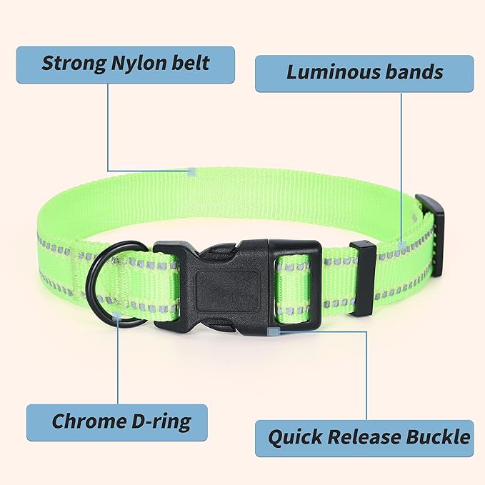 Mile High Life Reflective Dog Collar, Basic Dog Collars Adjustable Quick Release, Soft Nylon Pet Collar with Metal D-Ring for Small Medium Large Dogs (Lime, M Neck13-17")