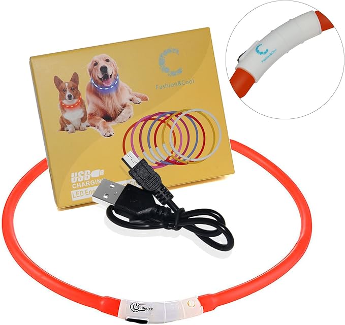 LED Dog Collar,USB Rechargeable Glowing Dog Collars, Light Up Collar Improved Pet Safety &Visibility at Night, 3 Flashing Modes,Water-Resistant LED Lighted Fits for Small Medium Large Dogs