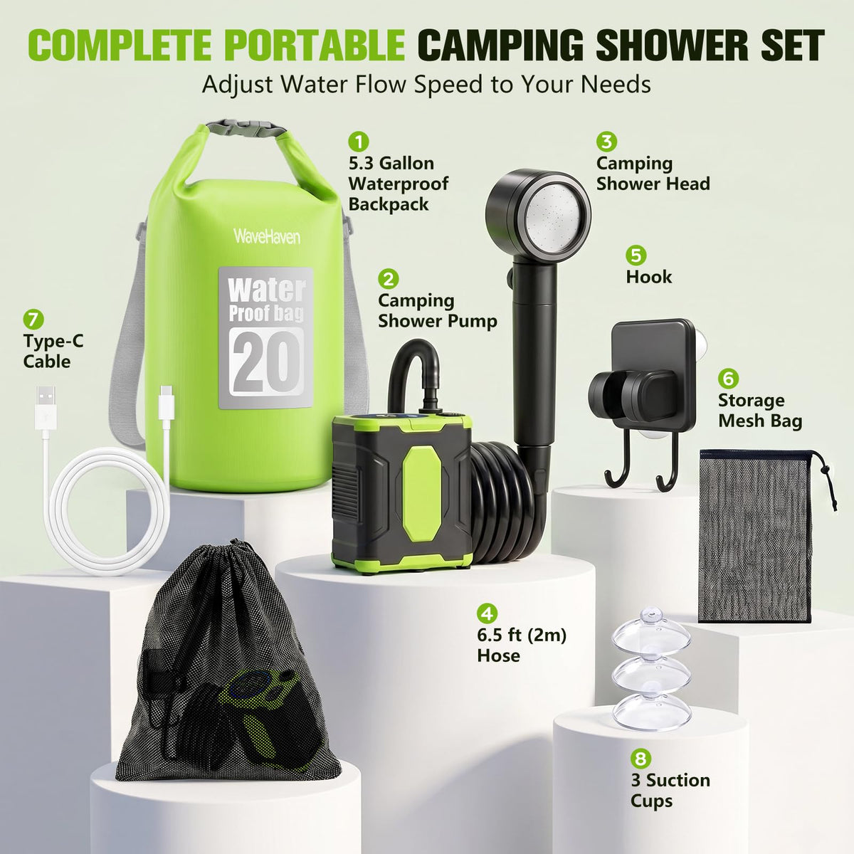 2026 Portable Shower For Camping With Waterproof Dry Bag,10000mAh Rechargeable Portable Camping Shower With Intelligent LED Display, Portable Electric Shower Pump 4 Spray, Outdoor Camping Water Pump