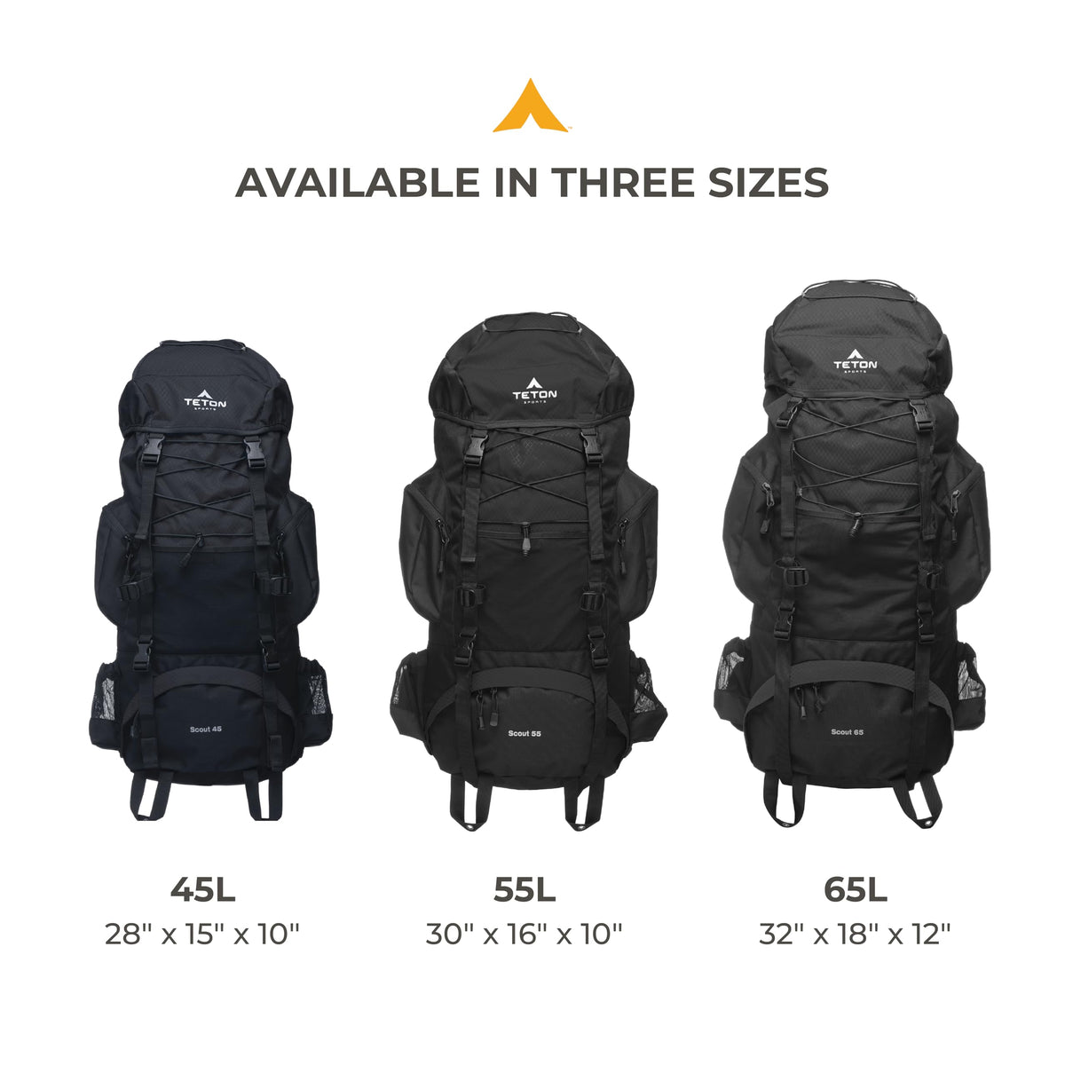 Teton 55L Scout Internal Frame Backpack for Hiking, Camping, Backpacking, Travel, Rain Cover Included, Black