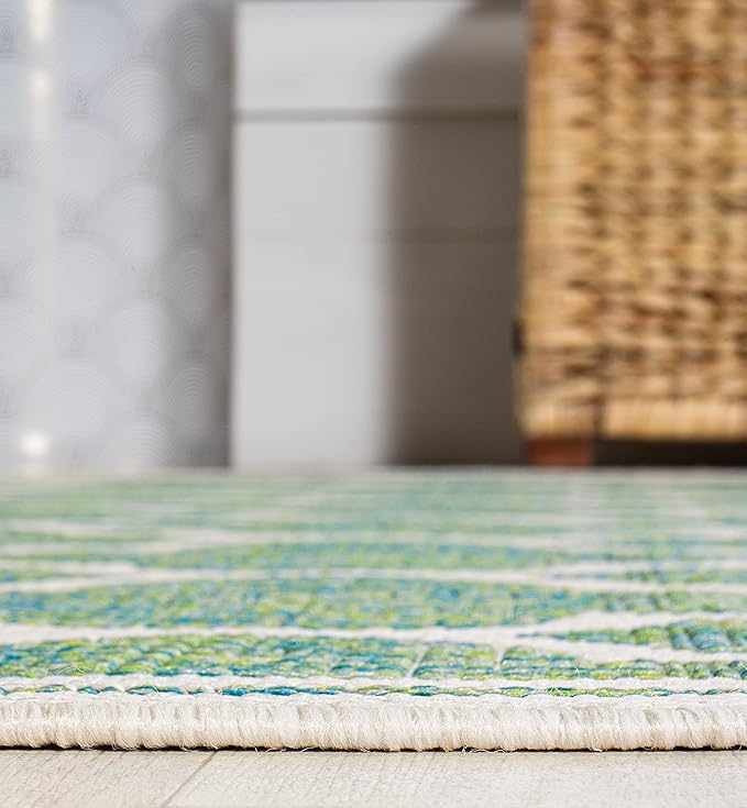 JONATHAN Y Moroccan Trellis Indoor Outdoor Round Area Rug 5 Ft Cream/Green, Trebol Textured Weave for Backyard, Patio, Porch, Easy-Cleaning, High Traffic, Pet-Friendly, Non-Shedding (SMB109I-5R)