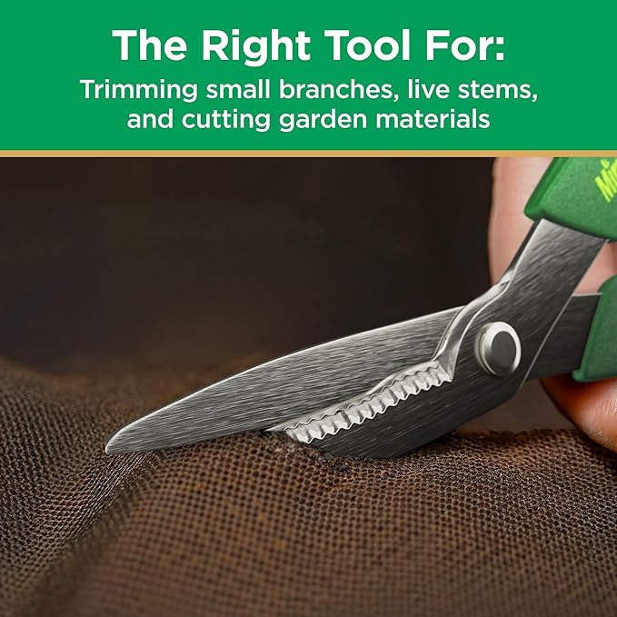 Miracle-Gro 8 in. All-Purpose Steel Garden Utility Shears with Serrated Blades – Comfort Grip Yard and Garden Scissors for Pruning Plants, Flowers, and Herbs