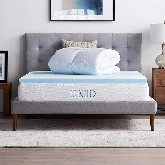 LUCID 4 Inch Down Alternative and Gel Memory Foam Mattress Three Toppers in One-Hypoallergenic, Twin, White