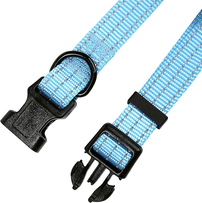 Mile High Life Dog Collar | Nylon Reflective Dog Collars | Light Weight Puppy Collars | Blue Dog Collars for Large Dogs (Solid Blue, Large)