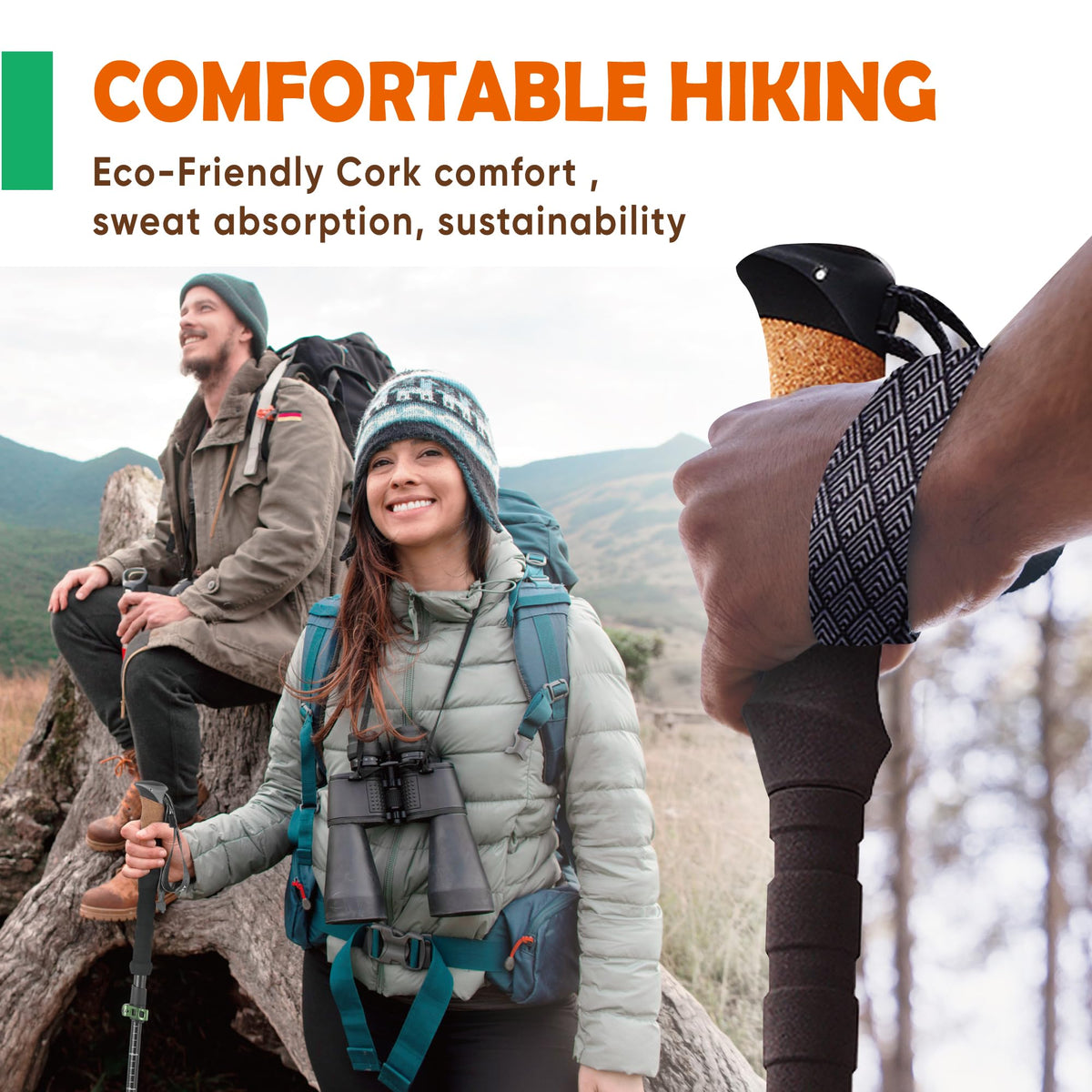 TREKOLOGY Trek-Z Cork Grip Trekking Poles – Lightweight Folding Hiking Poles, Adjustable Height, Compact Travel Design, Aircraft-Grade Aluminum Walking Sticks for Men & Women (Black with Green)