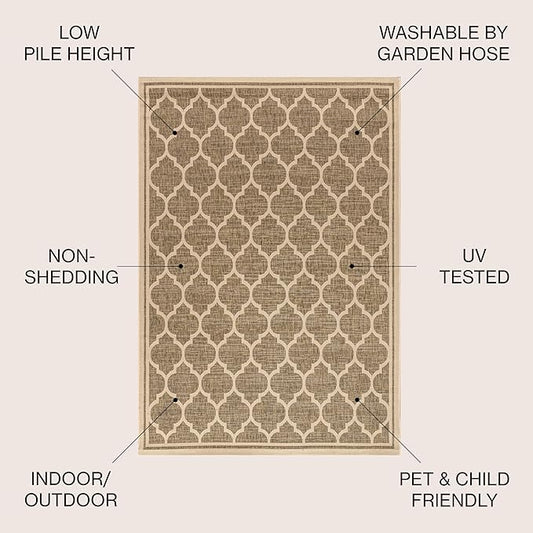 JONATHAN Y Moroccan Trellis Indoor Outdoor Square Area Rug 8X8 Brown/Beige, Trebol Textured Weave for Backyard, Patio, Porch, Easy-Cleaning, High Traffic, Pet-Friendly, Non-Shedding (SMB109A-8SQ)