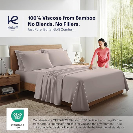 Kickoff Viscose Bamboo Sheets Twin Size 3-pc 100% Organic Bamboo Viscose Bed Cooling Sheets Twin Size Set Cool Bedding for hot Sleepers Sheet, Flat, Fitted, Pillowcase (Grey Mist, T)