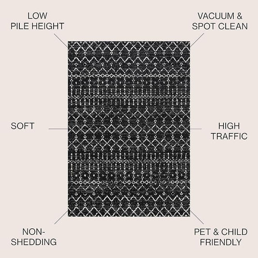 JONATHAN Y Boho Vintage Diamond Black/Ivory Indoor Area Rug 9X12 ft, Moroccan Hype for Living Room, Bedroom, Kitchen, Office, Easy-Cleaning, High Traffic, Pet-Friendly, Non-Shedding (MOH101D-9)