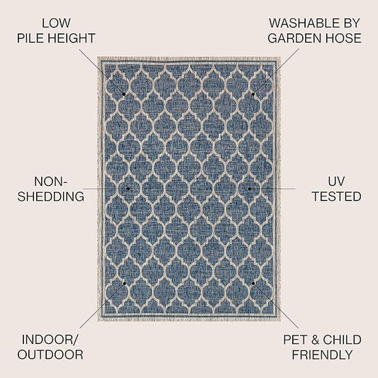JONATHAN Y Moroccan Trellis Indoor Outdoor Square Area Rug 9X9 Navy/Gray, Trebol Textured Weave for Backyard, Patio, Porch, Easy-Cleaning, High Traffic, Pet-Friendly, Non-Shedding (SMB109D-9SQ)