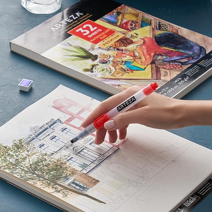ARTEZA Watercolor Paper, Pack of 2, 32 Sheets Each, 9x12 Inch Watercolor Sketchbook, 140lb/300gsm, Cold Press, Acid Free Art Paper