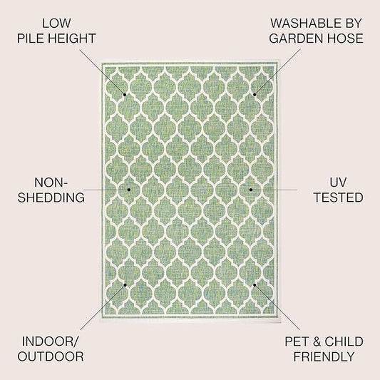 JONATHAN Y Moroccan Trellis Indoor Outdoor Area Rug 8X10 Cream/Green, Trebol Textured Weave for Backyard, Patio, Porch, Easy-Cleaning, High Traffic, Pet-Friendly, Non-Shedding (SMB109I-8)