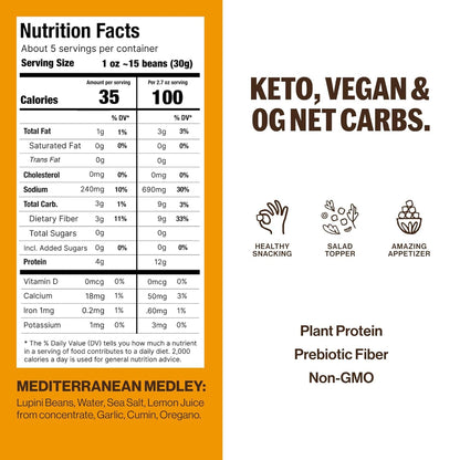 BRAMI Lupini Beans Snacks – Mediterranean Medley, Mediterranean Protein Snack, 0g Net Carbs, Vegan & Keto Friendly, High Fiber Italian Lupin Beans, Ready-to-Eat Healthy Snack, 5.3 oz (Pack of 8)