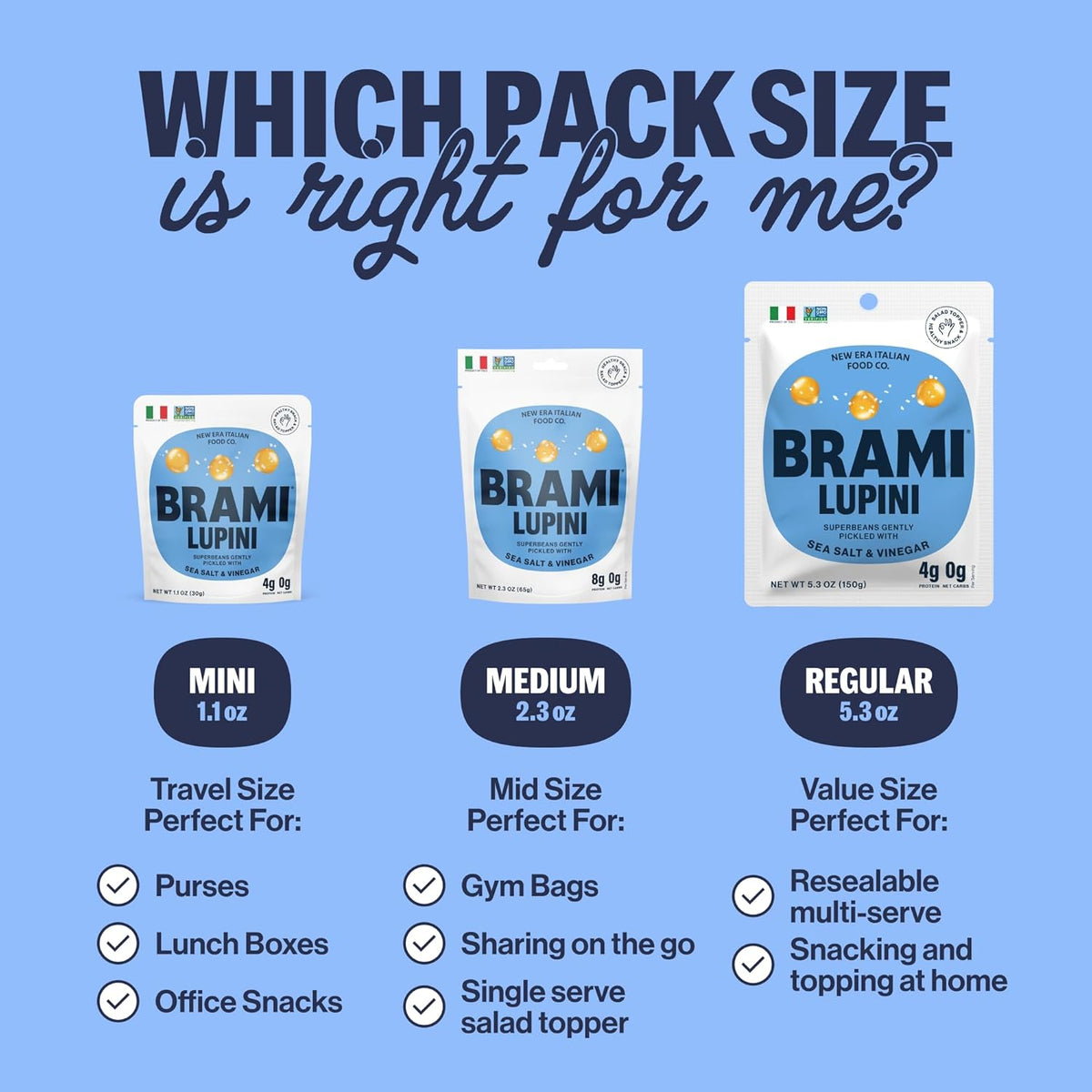 BRAMI Lupini Beans Snacks – Mediterranean Medley, Mediterranean Protein Snack, 0g Net Carbs, Vegan & Keto Friendly, High Fiber Italian Lupin Beans, Ready-to-Eat Healthy Snack, 5.3 oz (Pack of 8)