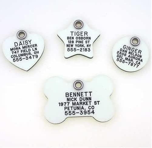 LuckyPet Glow in The Dark Dog and Cat ID Tag - Durable Custom Tags for Pets - Silent Personalized Pet Identification - Easy to Read Engraving - Small, Heart