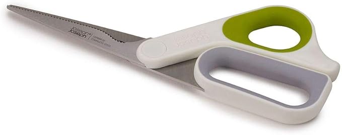 Joseph Joseph PowerGrip Kitchen Shears Scissors with Thumb Grip and Herb Stripper Separates for Cleaning Japanese Stainless-Steel, White/Green