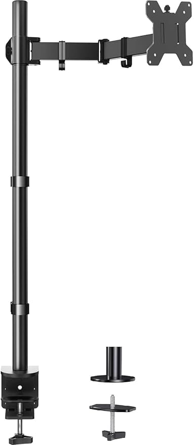 HUANUO Single Monitor Arm with 39 inch Extra-Tall Pole, Adjustable Computer Desk Mount for 13–32 inch Screens and up to 38 inch Ultrawide Screens, Hold 22 lbs, Monitor Stand with C-Clamp & Grommt Base