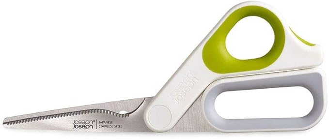 Joseph Joseph PowerGrip Kitchen Shears Scissors with Thumb Grip and Herb Stripper Separates for Cleaning Japanese Stainless-Steel, White/Green