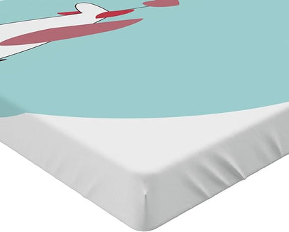 Ambesonne Airplane Fitted Sheet, Abstract and Romantic Sky Scene Along Hearts Streaming Behind, Bed Cover with All-Round Elastic Deep Pocket for Comfort, Full Size, Dried Rose and Pale Seafoam