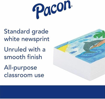 Pacon Plain White Newsprint Paper, 18" x 24", Pack of 500 Sheets