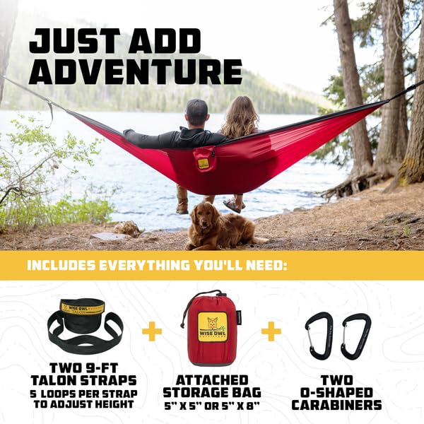 Wise Owl Outfitters Hammock for Camping Single Hammocks Gear for The Outdoors Backpacking Survival or Travel - Portable Lightweight Parachute Nylon SO Black & Grey