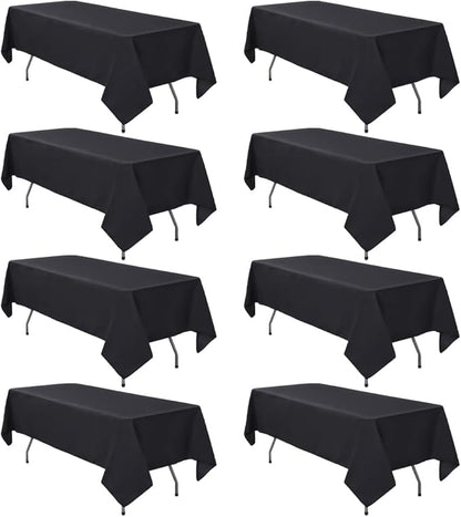 8 Pack Black Tablecloths 60 x 84 Inch Rectangular Table Cloth for 4 Foot Rectangle Tables, Wrinkle Resistant Washable Rectangle Fabric Table Covers for Wedding Party Banquet Buffet and Camping