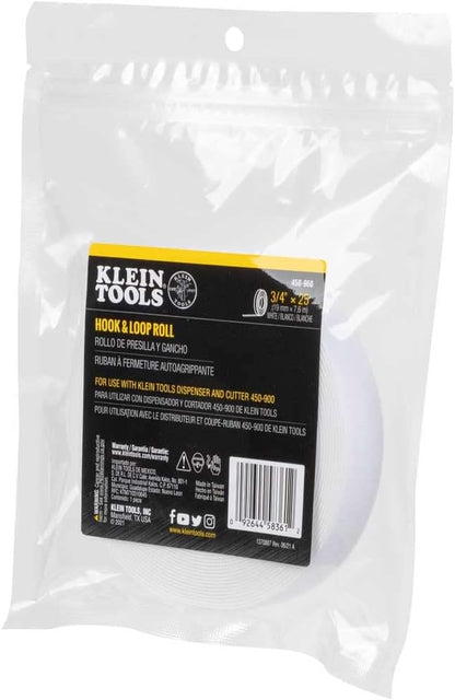 Klein Tools 450-960 Cable Management, Replacement Tape Roll for Klein's Hook and Loop Dispenser, 25-Foot x 3/4-Inch, White