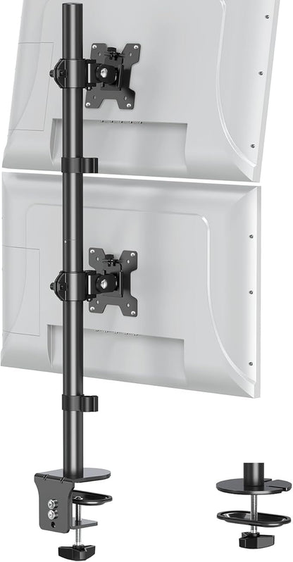 Vertical Dual Monitor Stand, Stacked Monitor Mount for 2 Screen Max 32 inches, Computer Monitor Arm Holds up to 17.6 lbs Each, Height Adjustable, Swivel, Tilt Monitor Desk Mount, VESA 75/100