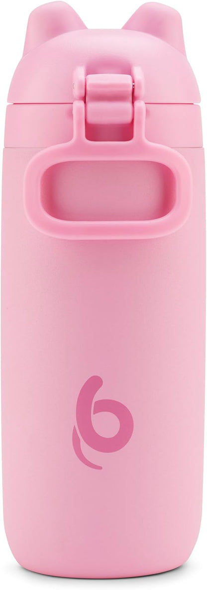 Ello Ellies 12oz Vacuum Insulated Stainless Steel Kids Water Bottle with Straw and Built-in Carrying Handle and Leak-Proof Locking Lid for School Backpack, Lunchbox and Outdoor Sports, Pig