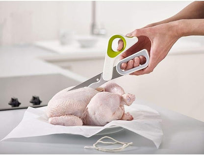 Joseph Joseph PowerGrip Kitchen Shears Scissors with Thumb Grip and Herb Stripper Separates for Cleaning Japanese Stainless-Steel, White/Green