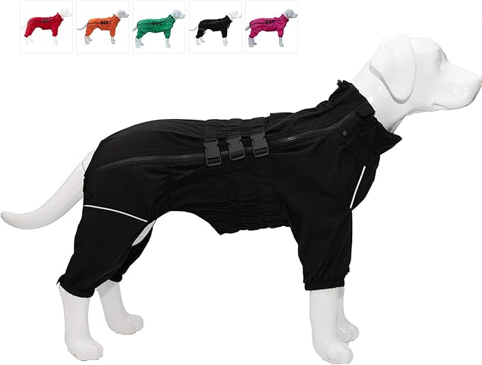 Dogs Waterproof Jacket, Lightweight Waterproof Jacket Reflective Safety Dog Raincoat Windproof Snow-Proof Dog Vest for Small Medium Large Dogs Black XL