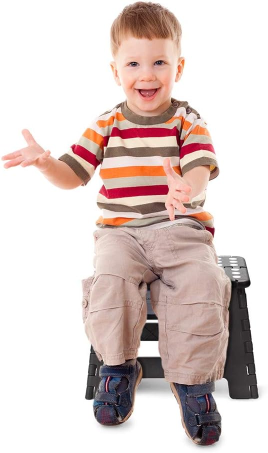 ACSTEP Folding Step Stool 9'' Tall Kids Step Stool Holds Up to 300 lb Plastic Foldable Step Stools for Kids Non-Slip Surface with Carry Handle Collapsible Stool for Home, Outdoor and Indoor(Black)