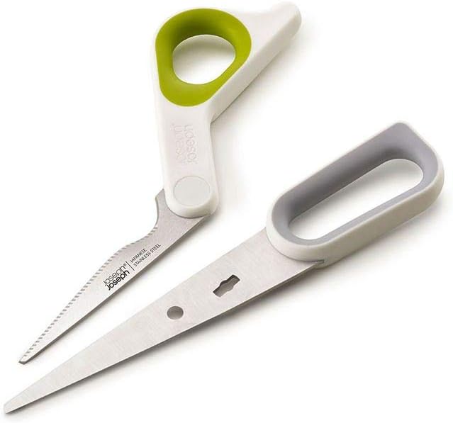 Joseph Joseph PowerGrip Kitchen Shears Scissors with Thumb Grip and Herb Stripper Separates for Cleaning Japanese Stainless-Steel, White/Green