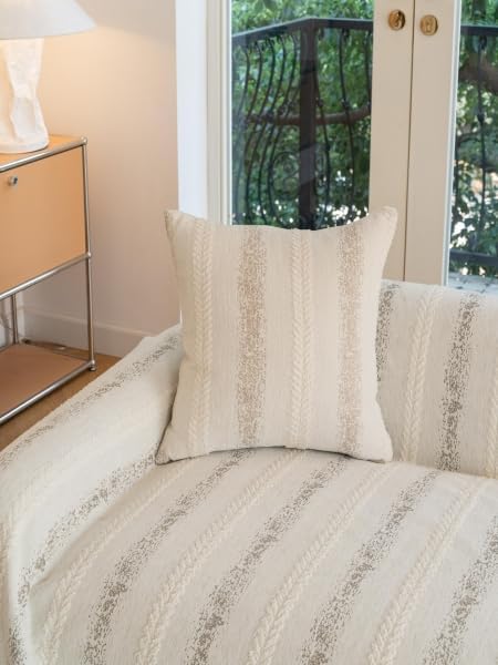 Pack of 1 Decorative Throw Pillow Covers 20x20 Inch, Pillow Cases for Living Room Couch Bedroom Farmhouse Home Decor, Soft Stripe Chenille Cushion Covers for Sofa Beige,20''x20''