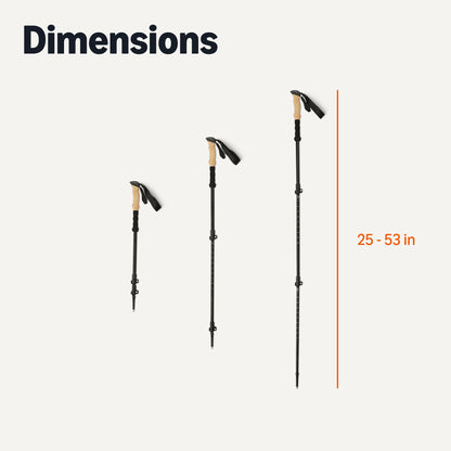 Amazon Basics Trekking Poles, Lightweight Collapsible Hiking Sticks with Quick Lock, EVA Grip & All-Terrain Accessories, Adjustable Aluminum, Black, 53in