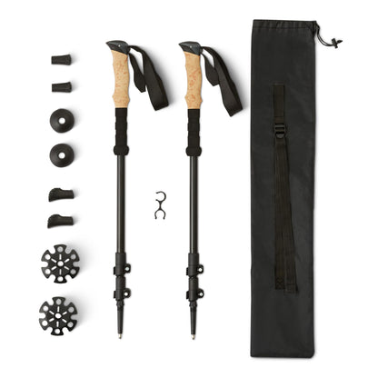Amazon Basics Trekking Poles, Lightweight Collapsible Hiking Sticks with Quick Lock, EVA Grip & All-Terrain Accessories, Adjustable Aluminum, Black, 53in