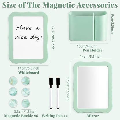 11 Pcs School Lockers Magnetic Decor Green Locker Accessories Kit with Magnetic Mirror Whiteboard Pen Holder Buckles Lockers Organizer Decorations Locker Essentials for Back to School Supplies