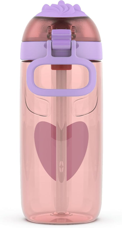 Ello Ellies 16oz Plastic Kids Water Bottle with Straw and Built-in Carrying Handle and Leak-Proof Locking Lid for School backpack, Lunchbox and Outdoor Sports, Unicorn