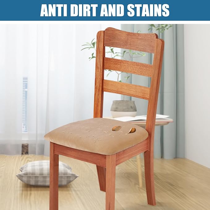 Smiry Velvet Seat Covers for Dining Room Chair Set of 2, Stretch Fit Removable Washable Chair Seat Cushion Protector Slipcovers with Ties, Beige