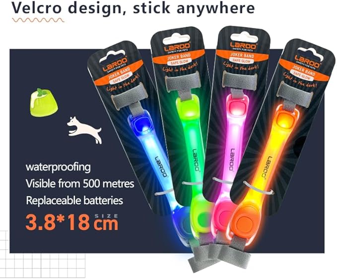 LaRoo Light Up Dog Collar with Nylon Stickers, Universal Glowing Collar Accessories for Leash Harness, Silicone Waterproof Dog LED Flashing Collar Night Outdoor Safety
