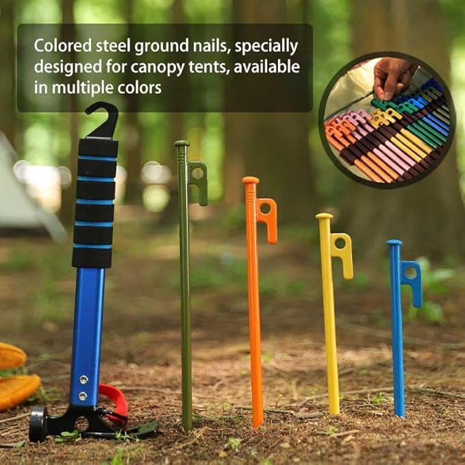 4Pcs Heavy-Duty Forged Steel Tent Stakes, 12in, with Storage Pouch ??Ideal for Rocky Terrain, Snowfields, and Camping (4Pcs 12in Stakes Included)(Green)