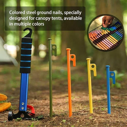 4Pcs Heavy-Duty Forged Steel Tent Stakes, 12in, with Storage Pouch ??Ideal for Rocky Terrain, Snowfields, and Camping (4Pcs 12in Stakes Included)(Green)