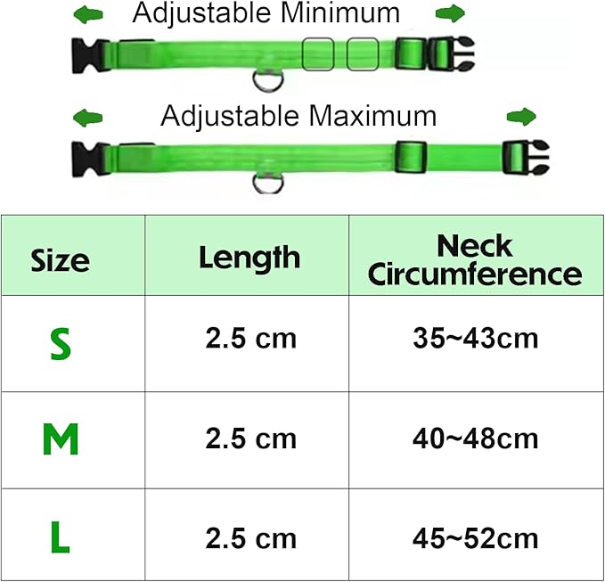 Light Up Dog Collar ??Reflective, Adjustable & Rechargeable Electronic Glow Pet Collars ??Bright, Comfortable, High Visibility LED Dog Collar for Night Safety, Outdoor Walk, Flashing Fun, Green, Large