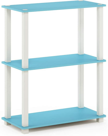 Furinno Turn-S-Tube 3-Tier Compact Multipurpose Shelf Display Rack with Square Tube, Light Blue/White
