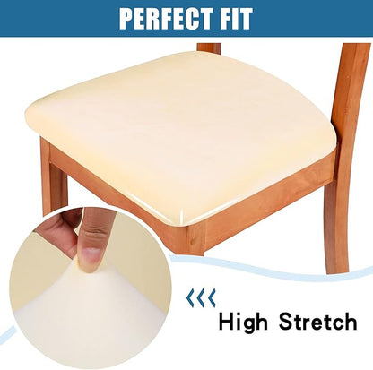 Smiry Velvet Seat Covers for Dining Room Chair Set of 2, Stretch Fit Removable Washable Chair Seat Cushion Protector Slipcovers with Ties, Cream