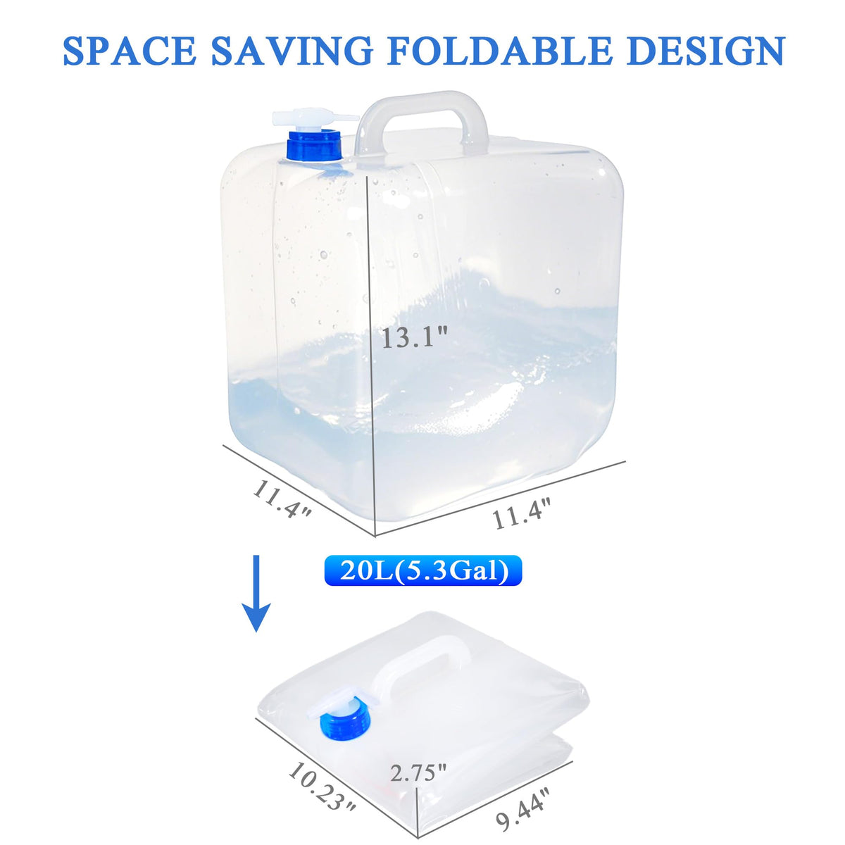 Cosell Collapsible Water Container with Spigot & Hook, BPA Free Water Jug, Foldable Carrier Bucket, Water Storage Container for Camping Hiking Survival Kit, 2-Pack (20L/5.3 Gallon)